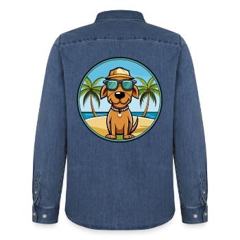 Polnische Jagdhund Hund Rasse Cartoon Sonnenbrille - Männer Jeanshemd Organic von Stanley/Stella - verwaschenes Mittelblau  - Hinten - AI Model Male 185 light (185cm)