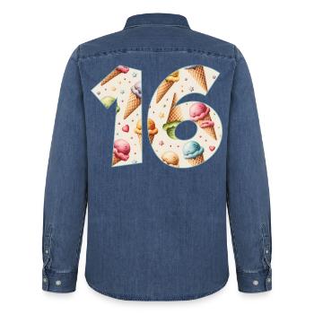 CREAM NUMÉRO 16 ANS CREAM 16E ANNIVERSAIRE - Chemise en denim homme bio Stanley/Stella - bleu moyen délavé  - Dos - AI Model Male 185 light (185cm)