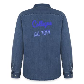 RUHESTAND. RUHESTAND. PENSIONIERT. SENIOR. OMA. OPA - Männer Jeanshemd Organic von Stanley/Stella - verwaschenes Mittelblau  - Hinten - AI Model Male 185 light (185cm)