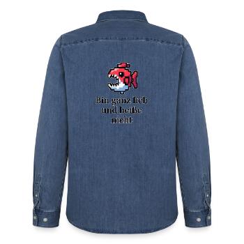 Lustiges - bin ganz lieb und beiße nicht Design - Männer Jeanshemd Organic von Stanley/Stella - verwaschenes Mittelblau  - Hinten - AI Model Male 185 light (185cm)