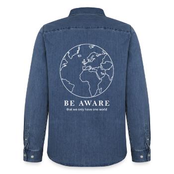 Weltkarte Umrisse - Männer Jeanshemd Organic von Stanley/Stella - verwaschenes Mittelblau  - Hinten - AI Model Male 185 light (185cm)