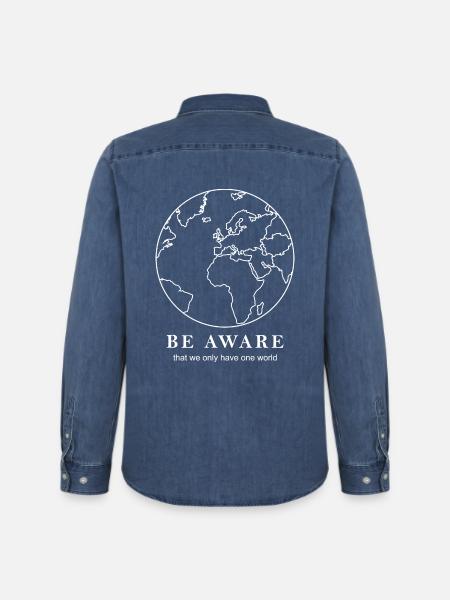 World map outline - Men’s Organic Denim Shirt by Stanley/Stella - mid washy