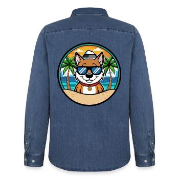 Cao De Seo Miguel Race De Chien Dessin Animé Plage - Chemise en denim homme bio Stanley/Stella - bleu moyen délavé  - Dos - AI Model Male 185 light (185cm)
