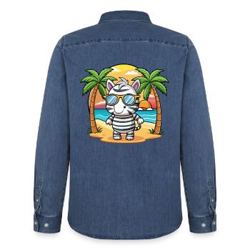 Zebra Lustige Cartoon Sommer Strand Sonnenbrille - Männer Jeanshemd Organic von Stanley/Stella - verwaschenes Mittelblau  - Hinten - AI Model Male 185 light (185cm)