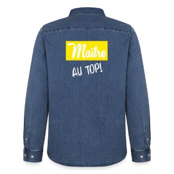 MEISTER. MEISTER. HUMOR - Männer Jeanshemd Organic von Stanley/Stella - verwaschenes Mittelblau  - Hinten - AI Model Male 185 light (185cm)