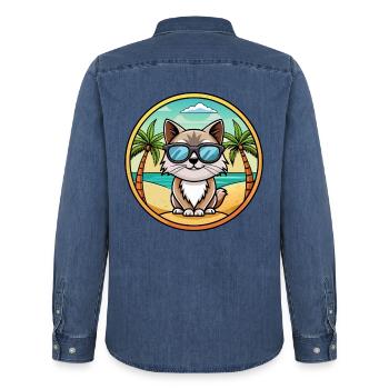 Birma Heilige Katzenrasse Cartoon Sonnenbrille Strand - Männer Jeanshemd Organic von Stanley/Stella - verwaschenes Mittelblau  - Hinten - AI Model Male 185 light (185cm)