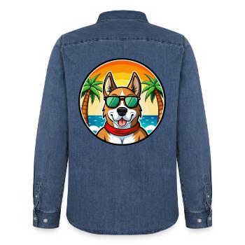 Segugio Italiano Race Chien Dessin Animé Lunettes De Soleil Plage - Chemise en denim homme bio Stanley/Stella - bleu moyen délavé  - Dos - AI Model Male 185 light (185cm)