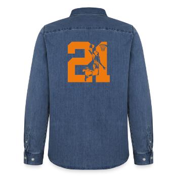 NUMÉRO 21 BASKETBALL 21E ANNIVERSAIRE - Chemise en denim homme bio Stanley/Stella - bleu moyen délavé  - Dos - AI Model Male 185 light (185cm)