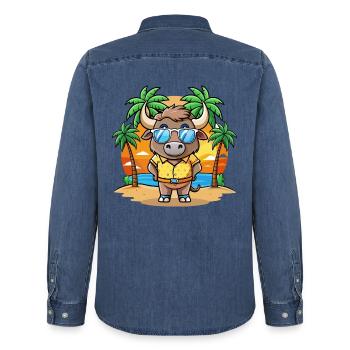 Buffalo Lustige Cartoon Sommer Strand Sonnenbrille - Männer Jeanshemd Organic von Stanley/Stella - verwaschenes Mittelblau  - Hinten - AI Model Male 185 light (185cm)