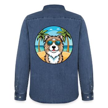 Katalanische Schäferhundrasse Cartoon Sonnenbrille Strand - Männer Jeanshemd Organic von Stanley/Stella - verwaschenes Mittelblau  - Hinten - AI Model Male 185 light (185cm)