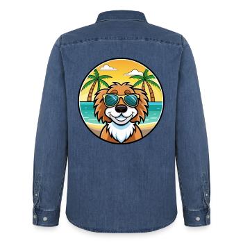 Stabyhoun Chien Race Dessin Animé Lunettes de Soleil Plage - Chemise en denim homme bio Stanley/Stella - bleu moyen délavé  - Dos - AI Model Male 185 light (185cm)