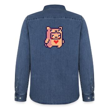 Pixel - Men’s Organic Denim Shirt by Stanley/Stella - mid washy  - Back - AI Model Male 185 light (185cm)