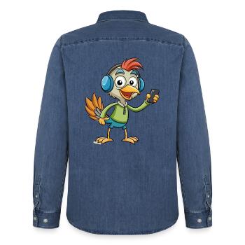 Strauß Lustige Cartoon Figur Kopfhörer Musik - Männer Jeanshemd Organic von Stanley/Stella - verwaschenes Mittelblau  - Hinten - AI Model Male 185 light (185cm)