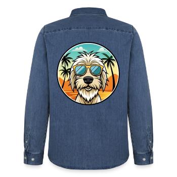 Spinone Italiano Hunderasse Cartoon Sonnenbrille Strand - Männer Jeanshemd Organic von Stanley/Stella - verwaschenes Mittelblau  - Hinten - AI Model Male 185 light (185cm)