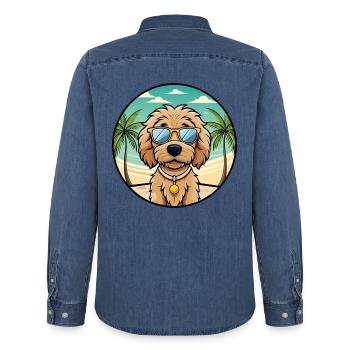 Labradoodle Hunderasse Cartoon Sonnenbrille Strand - Männer Jeanshemd Organic von Stanley/Stella - verwaschenes Mittelblau  - Hinten - AI Model Male 185 light (185cm)