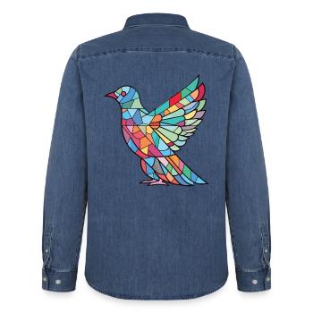 Taube Buntes Aquarell Tier Haustier Illustration - Männer Jeanshemd Organic von Stanley/Stella - verwaschenes Mittelblau  - Hinten - AI Model Male 185 light (185cm)