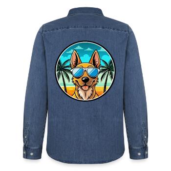 Berger Hollandais Chien Race Dessin Animé Lunettes De Soleil Plage - Chemise en denim homme bio Stanley/Stella - bleu moyen délavé  - Dos - AI Model Male 185 light (185cm)