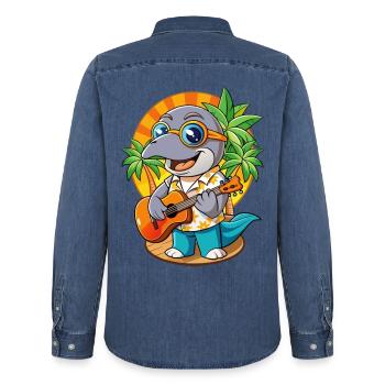 Lustige Delphin Cartoon Sommer Strand Sonnenbrille - Männer Jeanshemd Organic von Stanley/Stella - verwaschenes Mittelblau  - Hinten - AI Model Male 185 light (185cm)