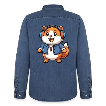 Meerschweinchen Lustige Zeichentrickfigur Kopfhörer Musik - Männer Jeanshemd Organic von Stanley/Stella - verwaschenes Mittelblau  - Hinten - AI Model Male 185 light (185cm)