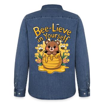 Croyez en vous-même - Chemise en denim homme bio Stanley/Stella - bleu moyen délavé  - Dos - AI Model Male 185 light (185cm)