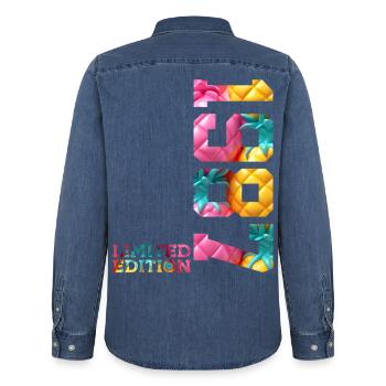 39. GEBURTSTAG LIMITED EDITION 1987 - Männer Jeanshemd Organic von Stanley/Stella - verwaschenes Mittelblau  - Hinten - AI Model Male 185 light (185cm)