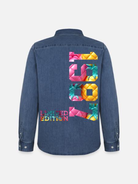 39TH BIRTHDAY LIMITED EDITION 1987 - Men’s Organic Denim Shirt by Stanley/Stella - mid washy 