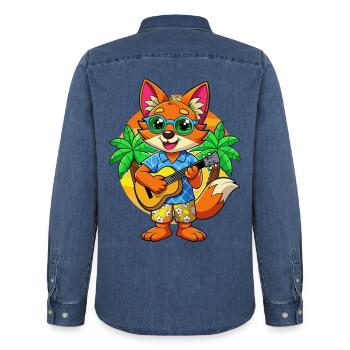 Lustige Fuchs Cartoon Sommer Strand Sonnenbrille Gitarre - Männer Jeanshemd Organic von Stanley/Stella - verwaschenes Mittelblau  - Hinten - AI Model Male 185 light (185cm)