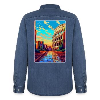 Rom Italien Vintage Reiseplakat Souvenir Souvenir - Männer Jeanshemd Organic von Stanley/Stella - verwaschenes Mittelblau  - Hinten - AI Model Male 185 light (185cm)
