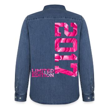 9TH BIRTHDAY LIMITED EDITION 2017 - Men’s Organic Denim Shirt by Stanley/Stella - mid washy  - Back - AI Model Male 185 light (185cm)