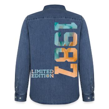 39. GEBURTSTAG LIMITED EDITION 1987 - Männer Jeanshemd Organic von Stanley/Stella - verwaschenes Mittelblau  - Hinten - AI Model Male 185 light (185cm)