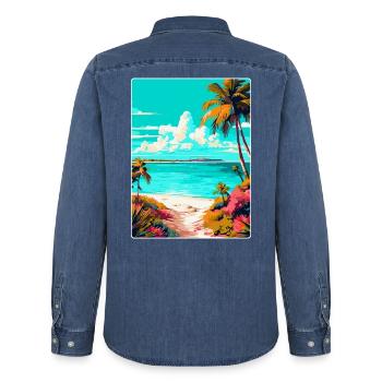 Turks-Caicosinseln Karibik Reiseposter WPA - Männer Jeanshemd Organic von Stanley/Stella - verwaschenes Mittelblau  - Hinten - AI Model Male 185 light (185cm)