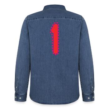1. 1 year. 1st ANNIVERSARY. 1 YEAR ANNIVERSARY - Men’s Organic Denim Shirt by Stanley/Stella - mid washy  - Back - AI Model Male 185 light (185cm)