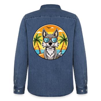 Tschechoslowakischer Wolfshund Rasse Cartoon Sonnenbrille Strand - Männer Jeanshemd Organic von Stanley/Stella - verwaschenes Mittelblau  - Hinten - AI Model Male 185 light (185cm)
