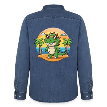 Krokodil Lustige Cartoon Sommer Strand Sonnenbrille - Männer Jeanshemd Organic von Stanley/Stella - verwaschenes Mittelblau  - Hinten - AI Model Male 185 light (185cm)