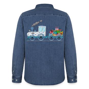 Train pour enfants avec remorque blanche - Chemise en denim homme bio Stanley/Stella - bleu moyen délavé  - Dos - AI Model Male 185 light (185cm)