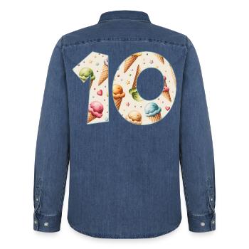 GLACE NUMÉRO 10 ANS CRÈME GLACÉE 10E ANNIVERSAIRE - Chemise en denim homme bio Stanley/Stella - bleu moyen délavé  - Dos - AI Model Male 185 light (185cm)