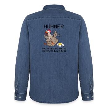 Landwirt Landwirte Huhn Hühner - lustiger Spruch - Männer Jeanshemd Organic von Stanley/Stella - verwaschenes Mittelblau  - Hinten - AI Model Male 185 light (185cm)