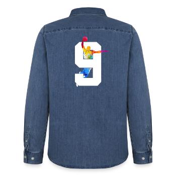 NUMÉRO 9 BASKETBALL 9E ANNIVERSAIRE - Chemise en denim homme bio Stanley/Stella - bleu moyen délavé  - Dos - AI Model Male 185 light (185cm)