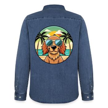 Field Spaniel Hund Rasse Cartoon Sonnenbrille Strand - Männer Jeanshemd Organic von Stanley/Stella - verwaschenes Mittelblau  - Hinten - AI Model Male 185 light (185cm)
