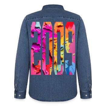 BUNT 17TH BIRTHDAY 2009 - Men’s Organic Denim Shirt by Stanley/Stella - mid washy  - Back - AI Model Male 185 light (185cm)