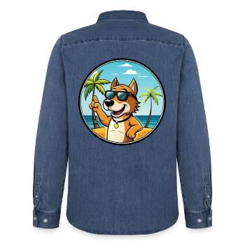 Auvergne Vorstehhund Rasse Cartoon Sonnenbrille Strand - Männer Jeanshemd Organic von Stanley/Stella - verwaschenes Mittelblau  - Hinten - AI Model Male 185 light (185cm)