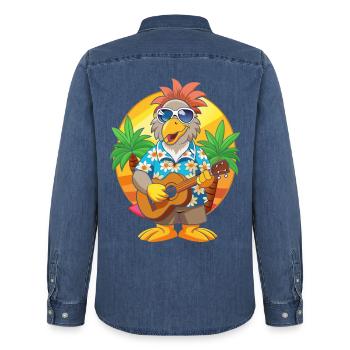 Funny Eagle Cartoon Summer Beach Lunettes de soleil guitare - Chemise en denim homme bio Stanley/Stella - bleu moyen délavé  - Dos - AI Model Male 185 light (185cm)