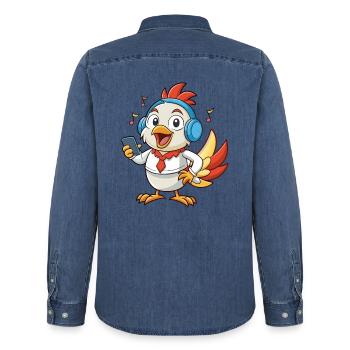Poulet Drôle Dessin Animé Personnage Casque Musique - Chemise en denim homme bio Stanley/Stella - bleu moyen délavé  - Dos - AI Model Male 185 light (185cm)