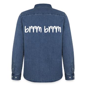 brrm brrm - Men’s Organic Denim Shirt by Stanley/Stella - mid washy  - Back - AI Model Male 185 light (185cm)