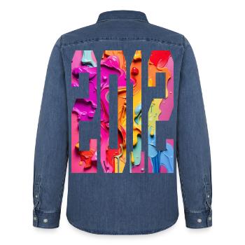 BUNT 14TH BIRTHDAY 2012 - Men’s Organic Denim Shirt by Stanley/Stella - mid washy  - Back - AI Model Male 185 light (185cm)