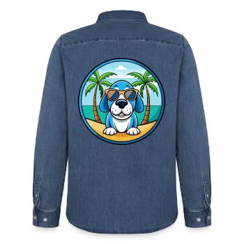 Lunettes de soleil de dessin animé Blue Gascony Basset Dog Breed - Chemise en denim homme bio Stanley/Stella - bleu moyen délavé  - Dos - AI Model Male 185 light (185cm)