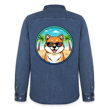 Shih Poo Hunderasse Cartoon Sonnenbrille Strand - Männer Jeanshemd Organic von Stanley/Stella - verwaschenes Mittelblau  - Hinten - AI Model Male 185 light (185cm)