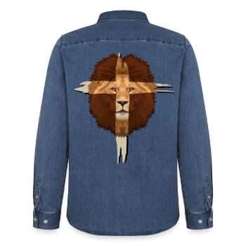 Löwe Kreuz Christliches Geschenk - Männer Jeanshemd Organic von Stanley/Stella - verwaschenes Mittelblau  - Hinten - AI Model Male 185 light (185cm)