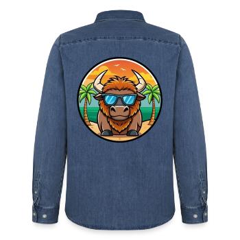 Bison Lustige Cartoon Sommer Strand Sonnenbrille Cool - Männer Jeanshemd Organic von Stanley/Stella - verwaschenes Mittelblau  - Hinten - AI Model Male 185 light (185cm)