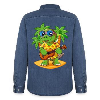 Lustige Schildkröte Cartoon Sommer Strand Sonnenbrille - Männer Jeanshemd Organic von Stanley/Stella - verwaschenes Mittelblau  - Hinten - AI Model Male 185 light (185cm)